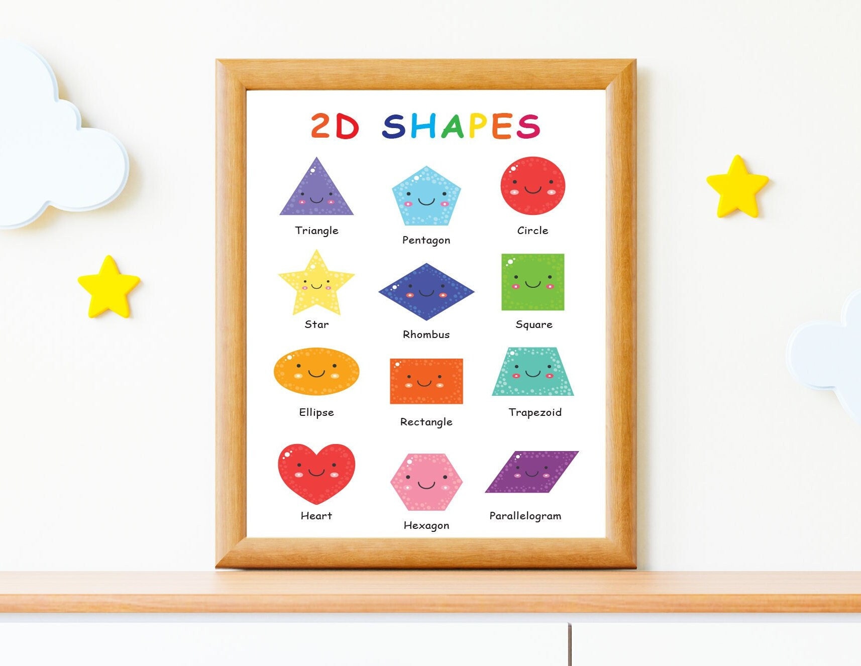 Shapes Educational Poster for Kids. 2D Rainbow Shapes Preschool ...