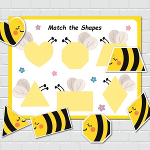 Bee Shape Matching Activity, 2D Shapes, Busy Book Page, File Folder Games, Special Education, Preschool Learning Binder. image 7