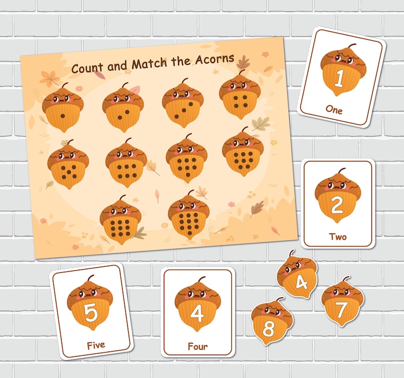 Acorn Number Matching Game: Fall Montessori Activity (digital Download ...