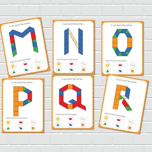 Alphabet Pattern Blocks Activity, STEM Challenge Cards for Preschool ...