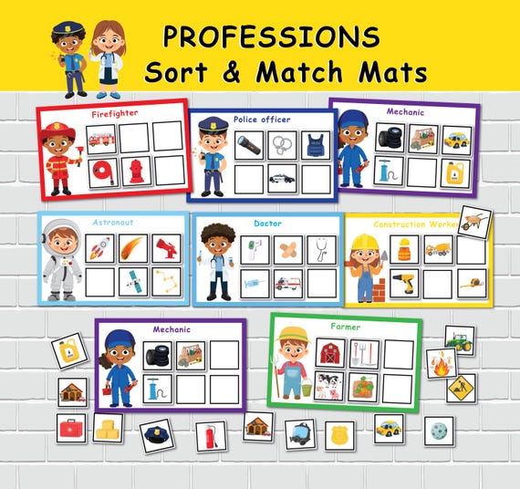 Community Helpers Preschool Sorting Mats. Professions Printable Activity. Jobs and Occupations Worksheets. Toddler Busy Book Pages.