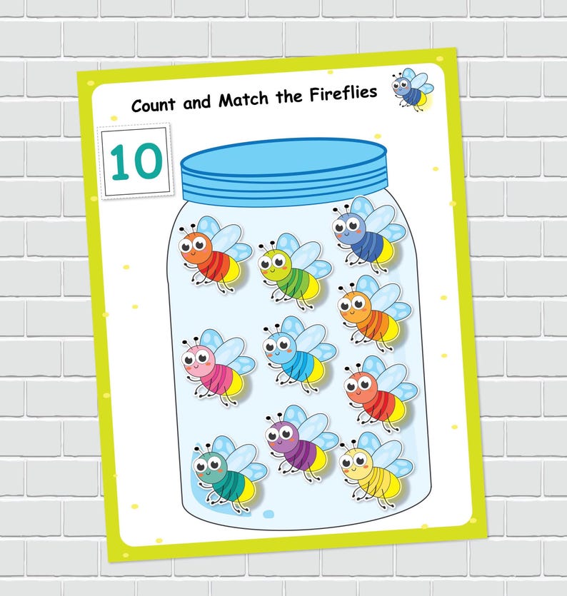Fireflies Jar Counting Activities, Numbers Matching 1-10 Count ...