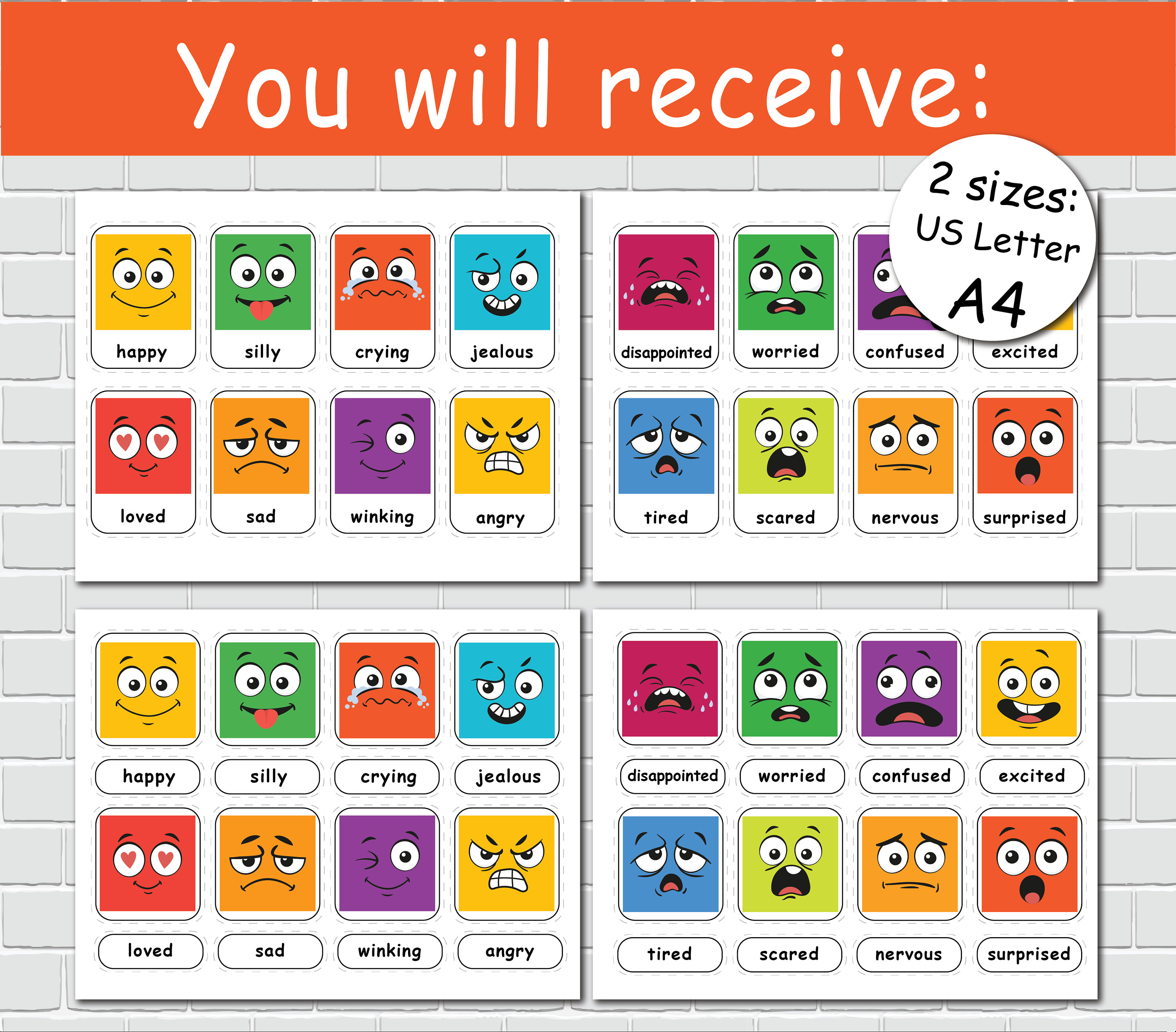 Emotions Flash Cards, Feelings Montessori Printable Activity, Preschool ...