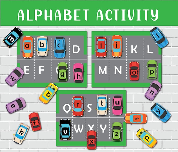 Alphabet Cars Park Busy Book Pages Printable Activity ABC Toddler Learning Binder Pages Homeschool Kindergarten Pre-K