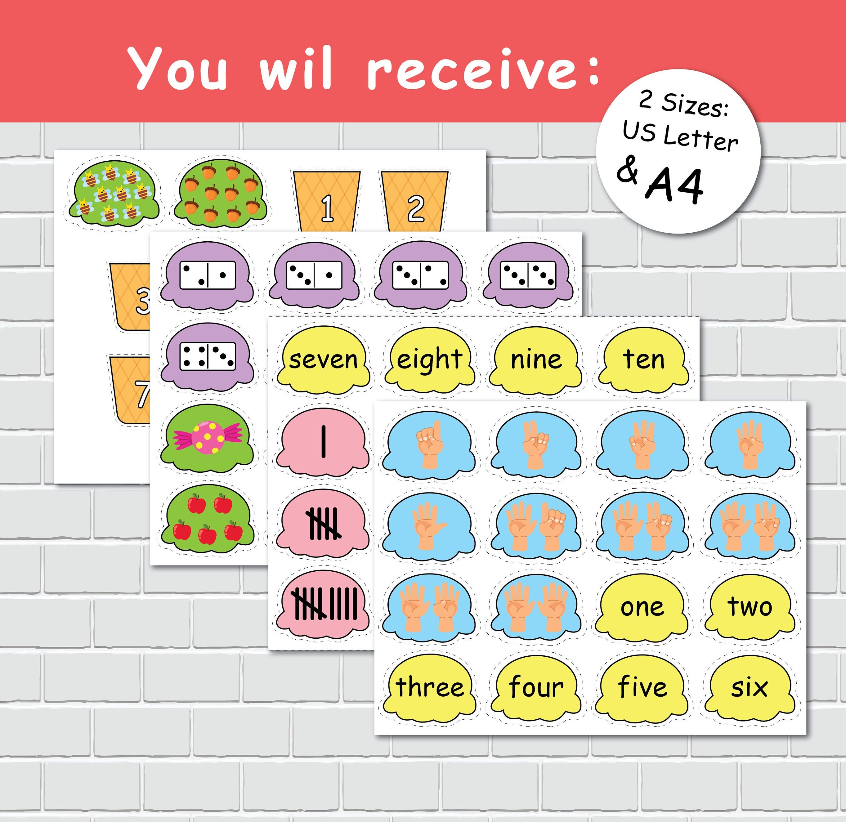 Ice Cream Matching Numbers Printable Activity for Kids. Homeschool ...