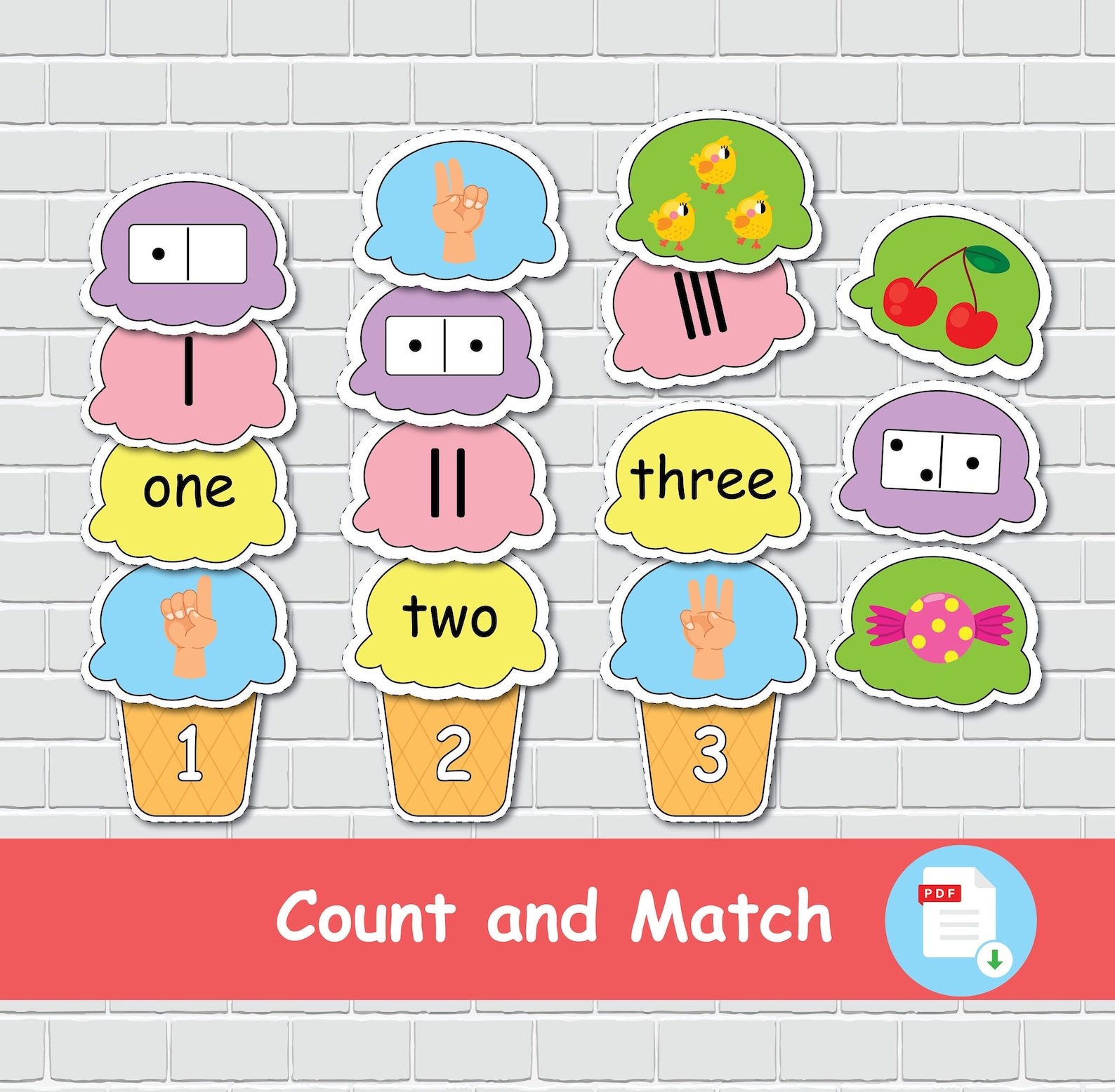 Ice Cream Matching Numbers Printable Activity for Kids. Homeschool ...