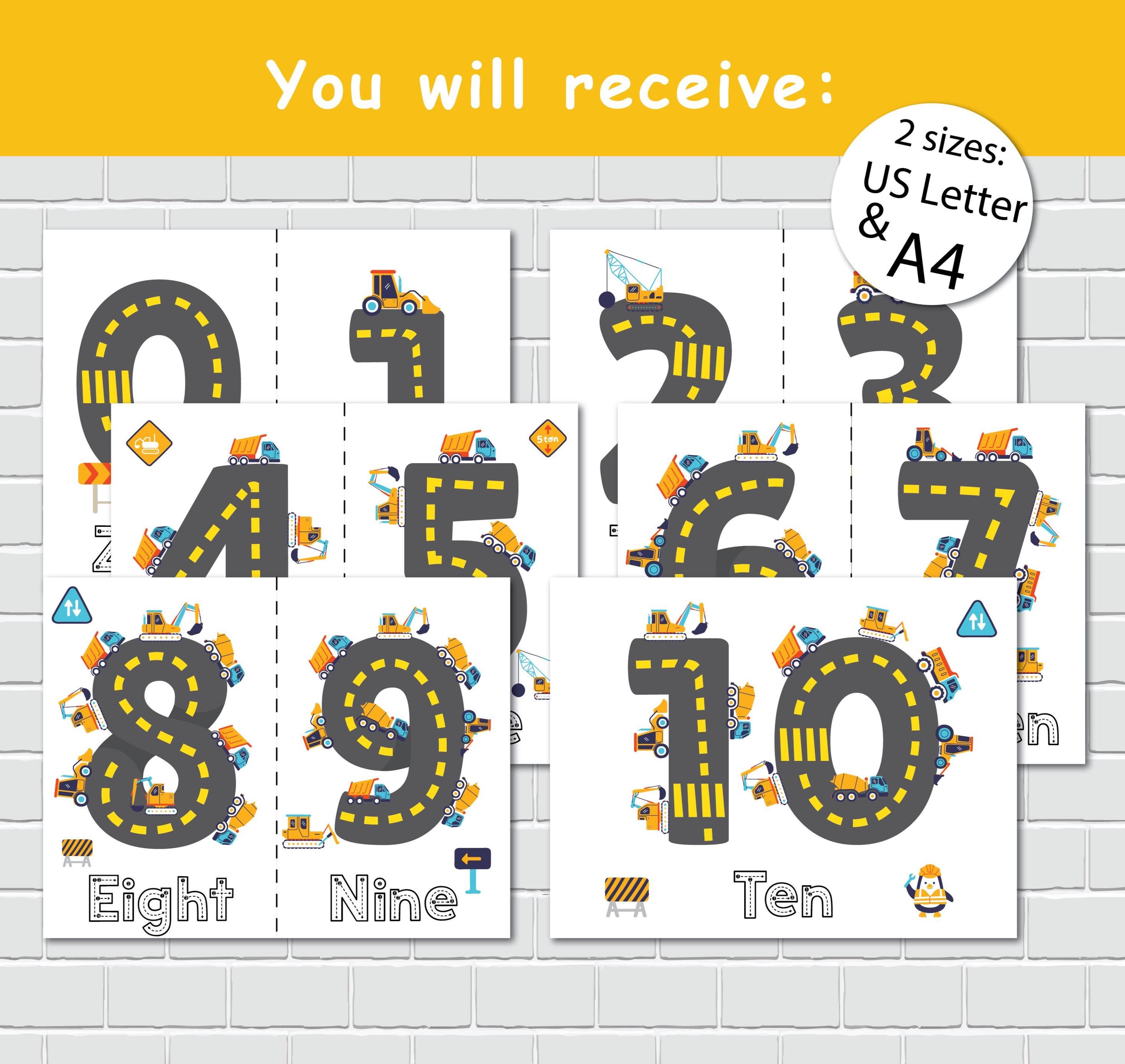 Construction Numbers Construction Numbers Flashcards, Preschool Counting Flash Cards ...