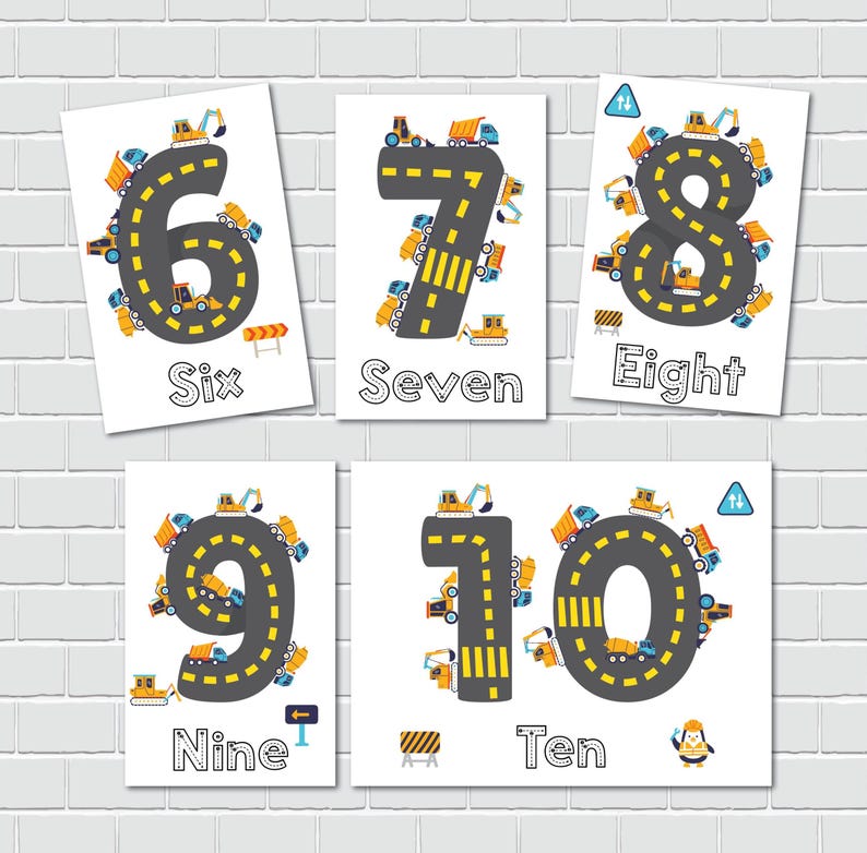 Construction Number 7 Construction Numbers Flashcards, Preschool Counting Flash Cards ...