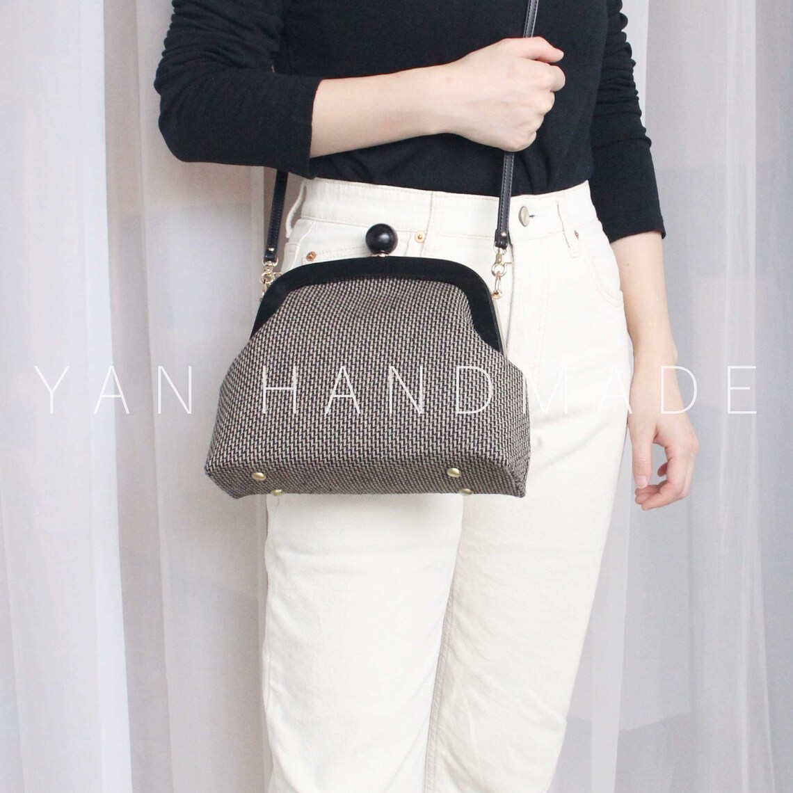 Kiss Lock Handbag Purse Crossbody bag Shoulder Bag Wooden Etsy