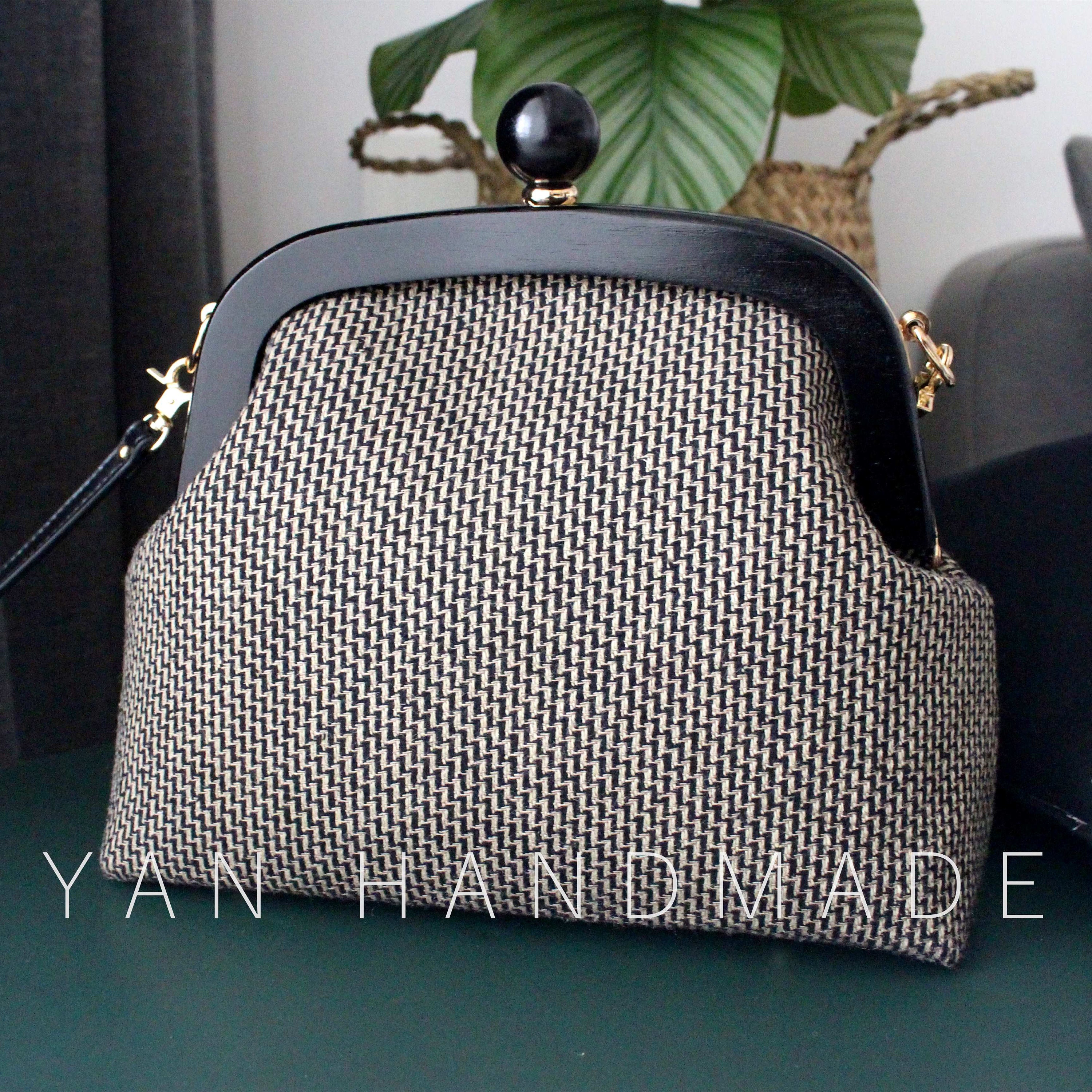 Kiss Lock Handbag Purse Crossbody bag Shoulder Bag Wooden Etsy