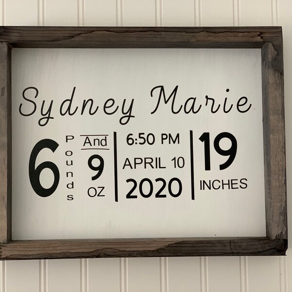 Custom Baby Stats Wood Sign | Nursery Decor, Baby Shower Gift