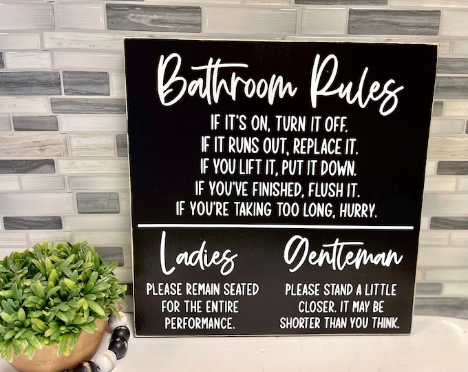 Bathroom Rules Sign Bathroom Decor Funny Bathroom Sign Farmhouse Decor ...