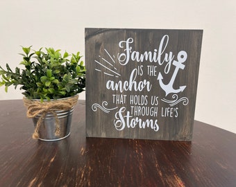 Family Anchor Wood Sign | Inspirational Nautical Home Decor