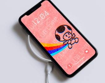 Kawaii Rainbow Glitch Toad | Vintage T Shirt Style | Mario | Smartphone Wallpaper | iPhone Wallpaper | Phone Wallpaper | Phone Background