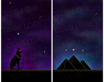 2-pack Ancient Egypt | Egyptian | Cat | Pyramid | Pyramids | Stars | Night Sky | Smartphone iPhone Android Wallpaper | Phone Background