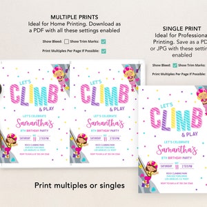 Rock Climbing Birthday Invitation, Editable Indoor Climbing Party Invite, Let's Climb and Play, Girl Adventure Party, Instant Download KP160 image 4