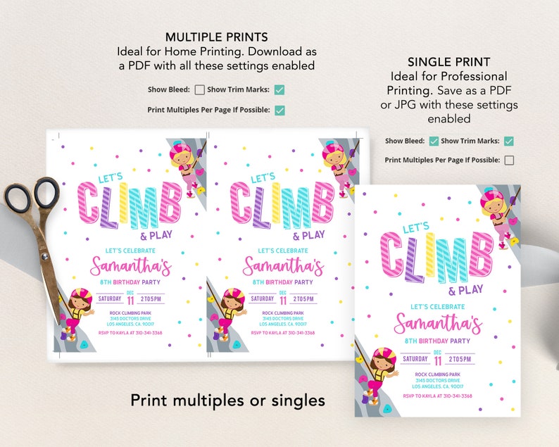 Rock Climbing Birthday Invitation, Editable Indoor Climbing Party Invite, Let's Climb and Play, Girl Adventure Party, Instant Download KP160 image 4