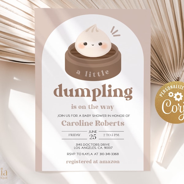 EDITABLE Little Dumpling Is On The Way Baby Shower Invitation, Modern Dim Sum Asian Brunch Template, Unisex Bao Baby Sprinkle Invite, BS171