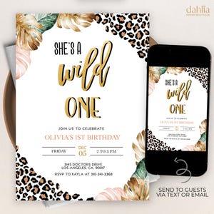 Wild One Modern Birthday Invitation, EDITABLE Leopard Party Invite Template, Safari Animal Print, Cheetah Birthday, Instant Download KP105