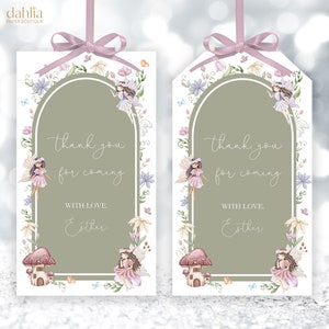 Etichetta regalo di ringraziamento fata modificabile, etichetta favore festa fata, foresta incantata del giardino fatato magico, file stampabile etichetta regalo di compleanno, KP276