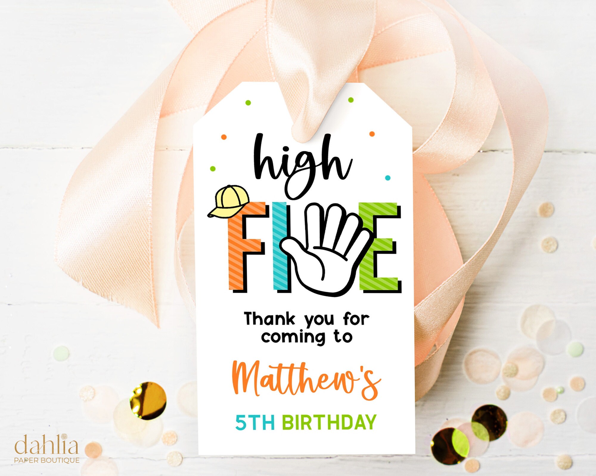 EDITABLE High Five Birthday Thank You for Coming Gift Tag - Etsy