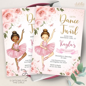 Invito di compleanno ballerina, modello di invito per festa di balletto modificabile, grazioso tutù rosa cipria, festa di ballo per bambini, download immediato KP229