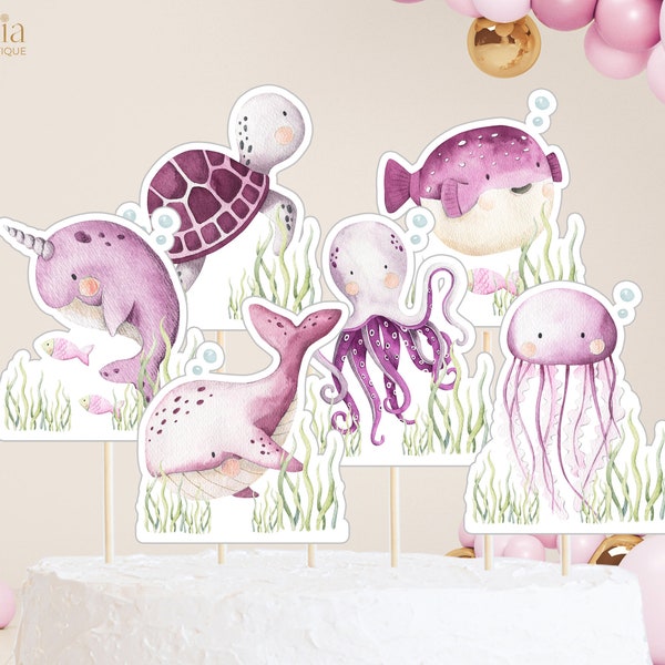 Under The Sea Animals Birthday Centerpiece Cake Toppers,  Ocean Animals Cutout, Nautical Kid's Birthday Party Decor, Instant Download, KP095