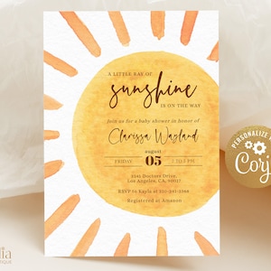 Boho Sunshine Baby Shower Invitation, First Trip Around The Sun, Editable Little Sunshine Party Template, Baby Sprinkle Digital Invite BS148
