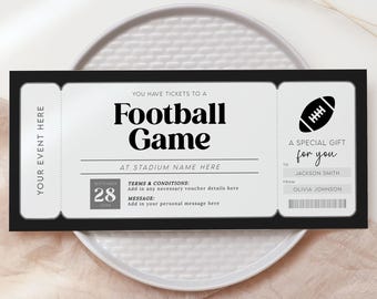 Football Game Ticket Voucher, Editable Sports Event Gift Certificate, Sports Match Last Minute Gift Idea, Printable Soccer Birthday Surprise