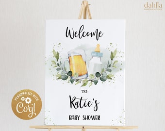 Baby is Brewing Welcome Sign, Editable Beer Baby Shower Welcome Sign Template Printable Brewery Welcome Sign Couples Baby Shower Corjl BS083