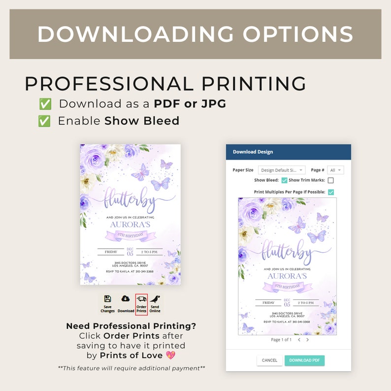 EDITABLE Butterfly Birthday Invitation, Kids Magical Garden Invite Template, Floral Lilac Purple and Gold Girl Party, Instant Download KP060 image 5
