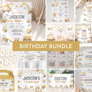 Modern Construction Birthday Party Bundle, EDITABLE Dump Truck Party Template, Boy Outdoor Birthday Decor, Excavator, Instant Download KP189
