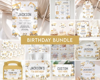 Modern Construction Birthday Party Bundle, EDITABLE Dump Truck Party Template, Boy Outdoor Birthday Decor, Excavator, Instant Download KP189