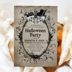 Gothic Halloween Party Invitation Template, Editable Frightful Night ...