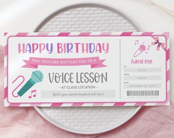 Voice Lessons Gift Certificate, Editable Birthday Surprise Template, Custom Singing Lessons Gift Coupon, Printable Music Vouchers For Her