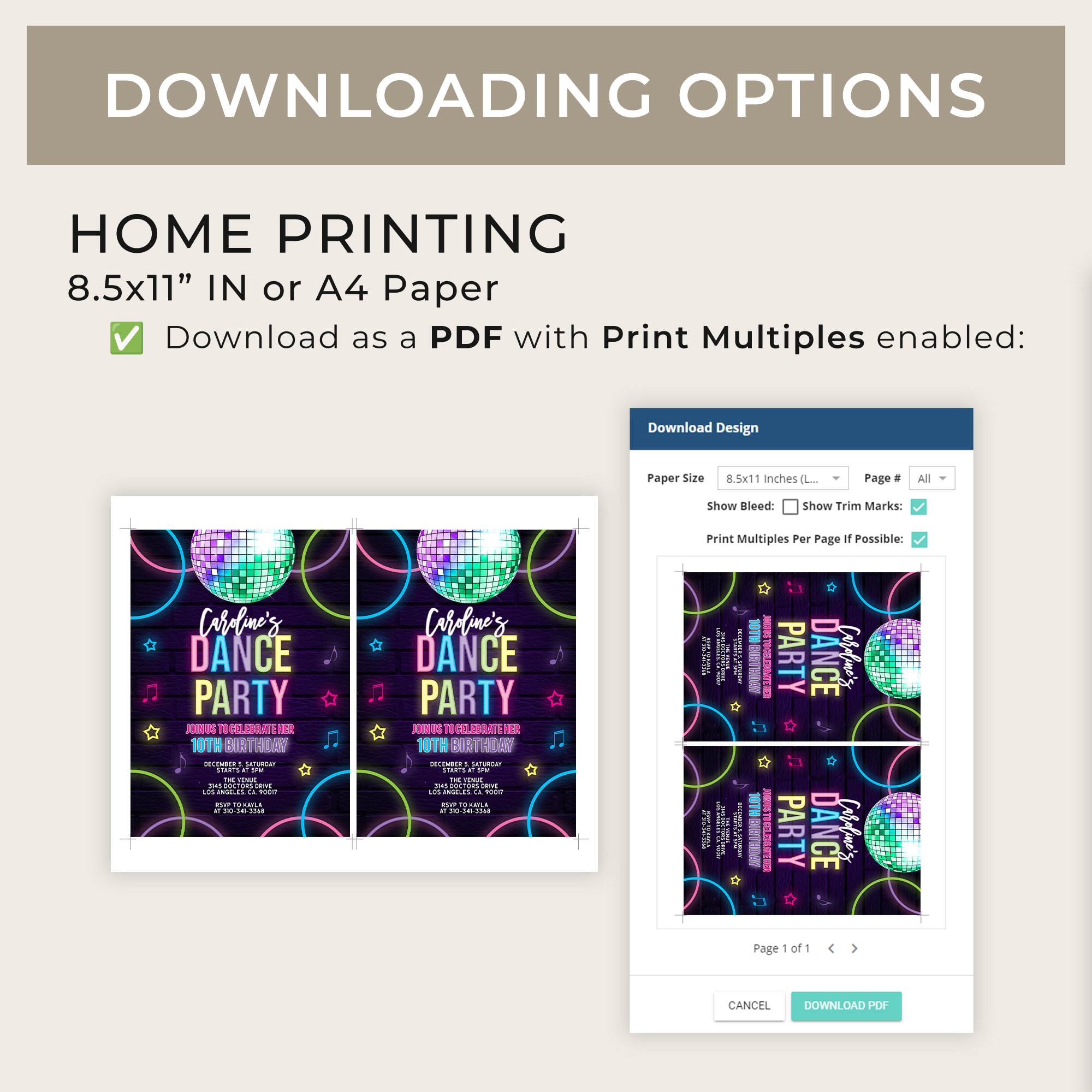 Kids Rave Invite Kids Dance Party Invitation, Editable Disco Birthday Invite, Glow Neon ...