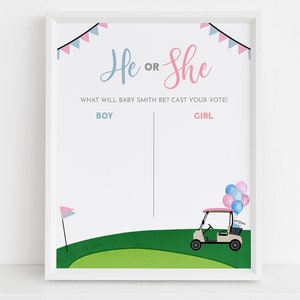 Golf Gender Reveal Voting Sign, Golfing Guess The Gender Template, He Or She Games, Boy Or Girl, Sports Gold Gender Reveal Decor Sign, GR036