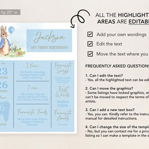 Peter Rabbit First Birthday Milestone Poster, EDITABLE Birthday Sign ...