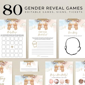 EDITALE Bear Balloon Gender Reveal Game Bundle, Teddy Bear Gender Reveal Game Pack, Gender Reveal Games, He or She, Boy or Girl Corjl GR025