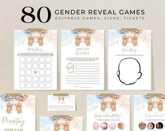 EDITALE Bear Balloon Gender Reveal Game Bundle, Teddy Bear Gender Reveal Game Pack, Gender Reveal Games, He or She, Boy or Girl Corjl GR025