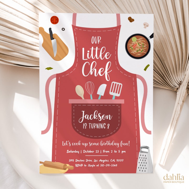 EDITABLE Cooking Birthday Invitation, Red Kitchen Party Invite, Our ...