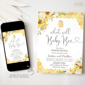 Bee Gender Reveal Invitation, Editable What Will Baby Bee Invite Template, Honey Bee Invite Printable, Bumble Bee, Instant Download, HON01