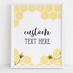 Signo personalizado de baby shower de abeja, plantilla de signo de texto propio de baby shower de abeja editable, signo personalizado de abeja imprimible, signo de baby shower de abeja, Corjl BS013