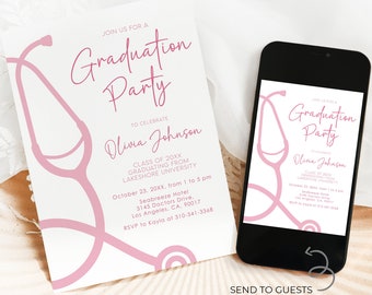 Nurse Graduation Party Invitation Template Editable, RN Graduation Announcement Invite, Registered Nurse Graduation Party Download, G006