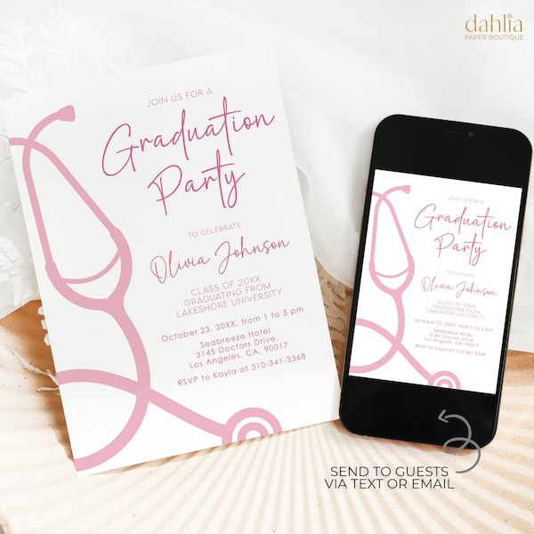 Nurse Graduation Party Invitation Template Editable, RN Graduation Announcement Invite, Registered Nurse Graduation Party Download, G006