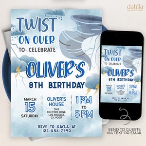 Tornado Birthday Invitation, Editable Twister Party Template, Any Age Kids Birthday Invite, Storm Chaser Four-Nado Two-Nado Printable, KP494