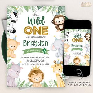 Wild One Birthday Boy Invitation, EDITABLE Safari Animals Party Invite Template, Jungle Safari Theme First Birthday, Instant Download, KP315
