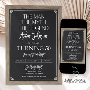 The Man The Myth The Legend Birthday Invitation, Editable Adult Party Invite. Chalkboard, 30th 40th 50th Any Age, Printable Download, AP019 image 2