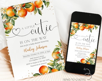 Editable Little Cutie Baby Shower Invitation, Orange Baby Shower Invite, Gender Neutral Orange Citrus Baby Shower Invite, Clementine, BS244