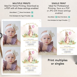 Peter Rabbit First Birthday Invite with Photo, Editable Rustic Bunny Template, Printable 1st Birthday Girl Party, Any Age, Instant Download image 4